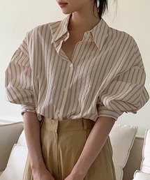 DAY CLOSET | レディース ストライプ柄オーバーサイズラウンドヘムシャツ(シャツ/ブラウス)