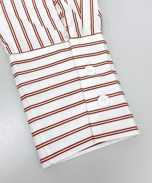 DAY CLOSET(デイ クローゼット)の「レディース ストライプ柄オーバーサイズラウンドヘムシャツ(シャツ/ブラウス・レディース・レッド・ONE SIZE)」の9枚目の写真
