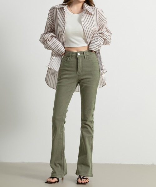DAY CLOSET(デイ クローゼット)の「レディース ストライプ柄オーバーサイズラウンドヘムシャツ(シャツ/ブラウス・レディース・レッド・ONE SIZE)」の12枚目の写真