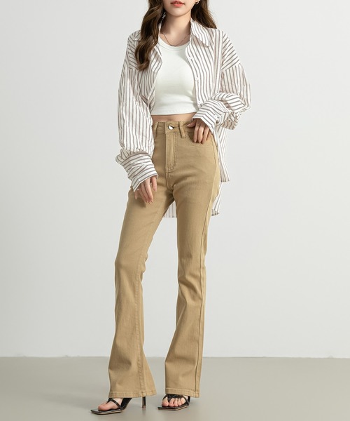 DAY CLOSET(デイ クローゼット)の「レディース ストライプ柄オーバーサイズラウンドヘムシャツ(シャツ/ブラウス・レディース・レッド・ONE SIZE)」の14枚目の写真
