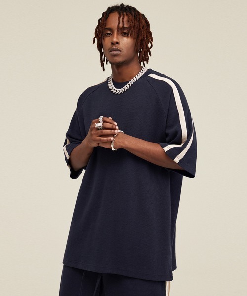 Ressaca(レサーカ)の「オーバーサイズ トラックデザイン クルーネック半袖Tシャツ 無地(Tシャツ/カットソー・メンズ・ブラック/グリーン/ネイビー/ベージュ・S/M/L/XL)」の12枚目の写真