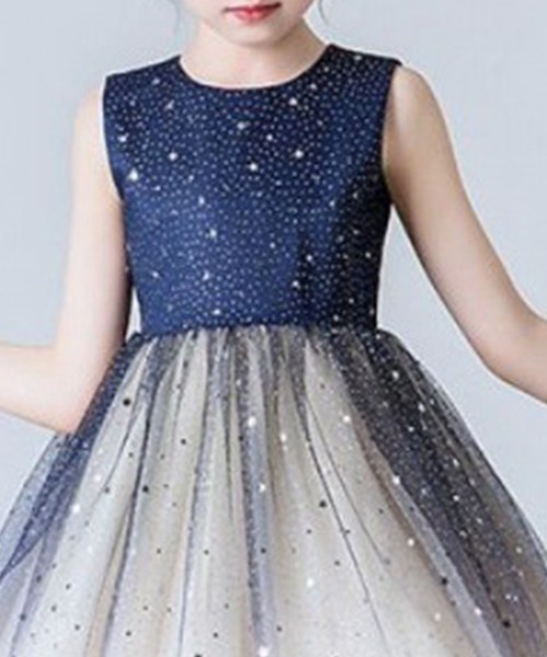 セール】キッズ ノースリーブ小粒星柄サテンチュールドレス（ドレス