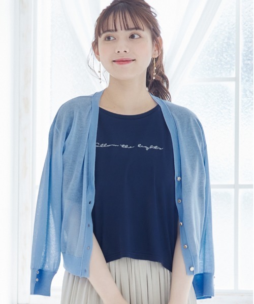 12Twelve Agenda（トゥエルブ　アジェンダ）の「Vネック金釦シアーカーディガン（カーディガン/ボレロ・レディース・オフホワイト/ブラック/サックスブルー/ブラウン/ブラック系その他・M）」の5枚目の写真