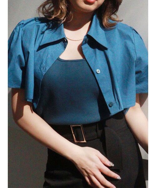 MURUA（ムルーア）の「レイヤードクロップドシャツ（シャツ/ブラウス・レディース・ホワイト/ブラック/ブルー・FREE）」の3枚目の写真