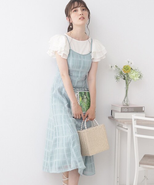 couture brooch(クチュールブローチ)の「◆【愛されキャミワンピ】シアーチェックキャミワンピース(ワンピース・レディース・ライトグリーン/ブラック/ダークオレンジ・38/42/36/40)」の5枚目の写真