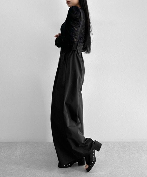 LVEU.（ラブユ.）の「【LVEU.】2wayハイウエストワイドサロペット / サロペット ハイウエスト ボトムス パンツ 2way ワイド ブラック（サロペット/オーバーオール・レディース・ブラック・FREE）」の3枚目の写真