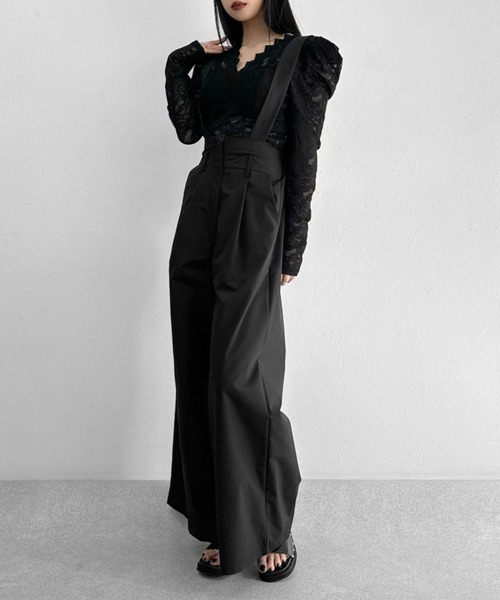 LVEU.（ラブユ.）の「【LVEU.】2wayハイウエストワイドサロペット / サロペット ハイウエスト ボトムス パンツ 2way ワイド ブラック（サロペット/オーバーオール・レディース・ブラック・FREE）」の4枚目の写真