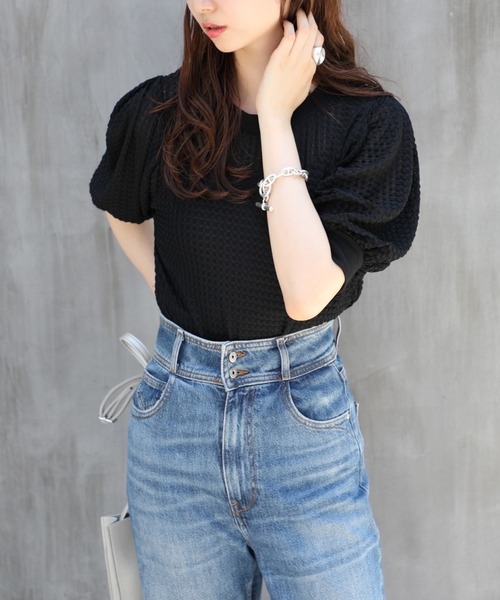 SETUP7（セットアップセブン）の「【SETUP7】ワッフルカットソー　清涼感 ひんやり素材　ぽこぽこ素材（Tシャツ/カットソー・レディース・ホワイト/ブルー/ブラック・FREE）」の12枚目の写真