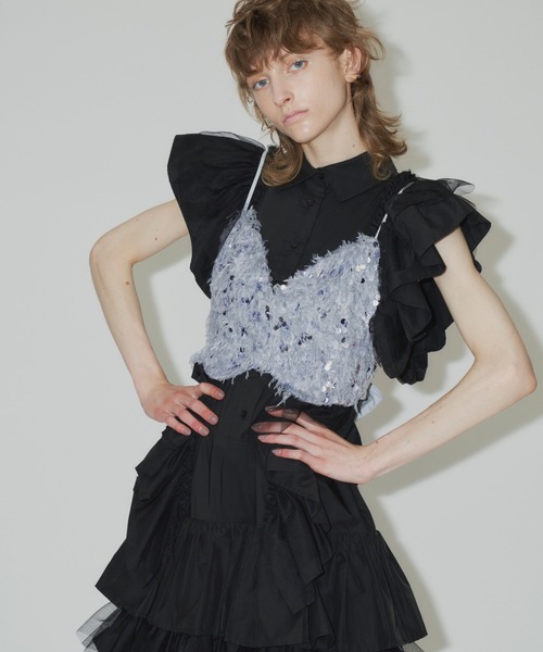 LA BELLE ETUDE（ラベルエチュード）の「フェザースパンコールBACKリボンビスチェ（ベスト・レディース・ホワイト/ライトブルー/ブラック・FREE）」の12枚目の写真