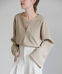 select MOCA | キーネックリップルワイドスリーブトップス(Tシャツ/カットソー)