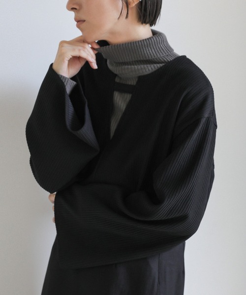 select MOCA(セレクトモカ)の「キーネックリップルワイドスリーブトップス(Tシャツ/カットソー・レディース・ベージュ/ブラック/チャコールグレー/ブラウン/ライトカーキ・FREE)」の12枚目の写真