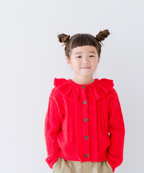 LOWRYS FARM(ローリーズファーム)の「スカシアミカーディガン 967451(ニット/セーター・キッズ・アイボリー/レッド/ネイビー・130cm/110cm/120cm/140cm/150cm)」の3枚目の写真