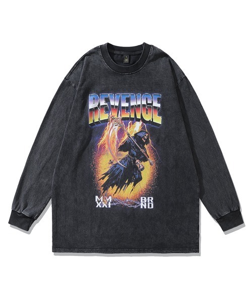 Ressaca(レサーカ)の「ヴィンテージライクグラフィックロゴプリント長袖Tシャツ オーバーサイズ(Tシャツ/カットソー・メンズ・ブラック×ブルー/ブラック×パープル/ブラック×イエロー/ブラック×レッド・L/M/XL/XXL)」の2枚目の写真