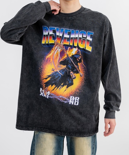 Ressaca(レサーカ)の「ヴィンテージライクグラフィックロゴプリント長袖Tシャツ オーバーサイズ(Tシャツ/カットソー・メンズ・ブラック×ブルー/ブラック×パープル/ブラック×イエロー/ブラック×レッド・L/M/XL/XXL)」の5枚目の写真