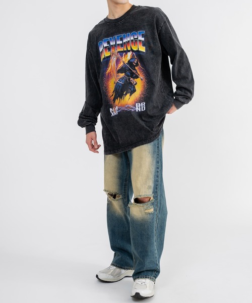 Ressaca(レサーカ)の「ヴィンテージライクグラフィックロゴプリント長袖Tシャツ オーバーサイズ(Tシャツ/カットソー・メンズ・ブラック×ブルー/ブラック×パープル/ブラック×イエロー/ブラック×レッド・L/M/XL/XXL)」の22枚目の写真