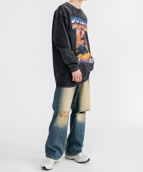 Ressaca(レサーカ)の「ヴィンテージライクグラフィックロゴプリント長袖Tシャツ オーバーサイズ(Tシャツ/カットソー・メンズ・ブラック×ブルー/ブラック×パープル/ブラック×イエロー/ブラック×レッド・L/M/XL/XXL)」の21枚目の写真