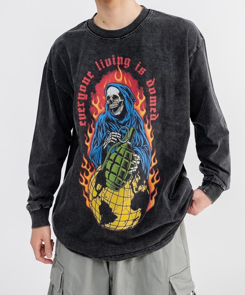 Ressaca(レサーカ)の「ヴィンテージライクグラフィックロゴプリント長袖Tシャツ オーバーサイズ(Tシャツ/カットソー・メンズ・ブラック×ブルー/ブラック×パープル/ブラック×イエロー/ブラック×レッド・L/M/XL/XXL)」の14枚目の写真