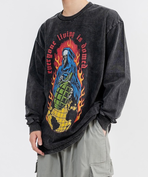 Ressaca(レサーカ)の「ヴィンテージライクグラフィックロゴプリント長袖Tシャツ オーバーサイズ(Tシャツ/カットソー・メンズ・ブラック×ブルー/ブラック×パープル/ブラック×イエロー/ブラック×レッド・L/M/XL/XXL)」の13枚目の写真