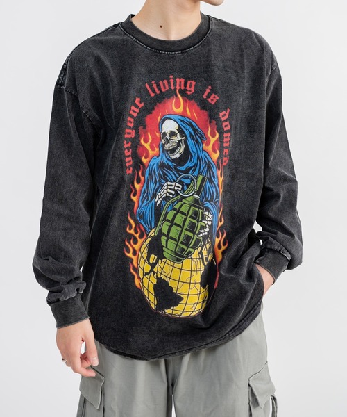 Ressaca(レサーカ)の「ヴィンテージライクグラフィックロゴプリント長袖Tシャツ オーバーサイズ(Tシャツ/カットソー・メンズ・ブラック×ブルー/ブラック×パープル/ブラック×イエロー/ブラック×レッド・L/M/XL/XXL)」の15枚目の写真