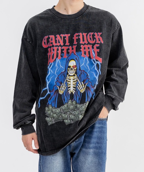 Ressaca(レサーカ)の「ヴィンテージライクグラフィックロゴプリント長袖Tシャツ オーバーサイズ(Tシャツ/カットソー・メンズ・ブラック×ブルー/ブラック×パープル/ブラック×イエロー/ブラック×レッド・L/M/XL/XXL)」の10枚目の写真