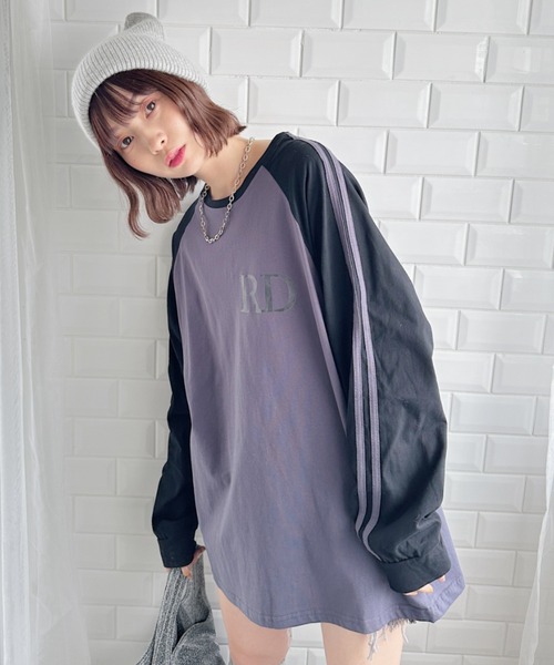 √nuage(ルートニュアージュ)の「ライン袖ラグランロングスリーブTシャツ(Tシャツ/カットソー・レディース・グレー/ホワイト・FREE)」の2枚目の写真