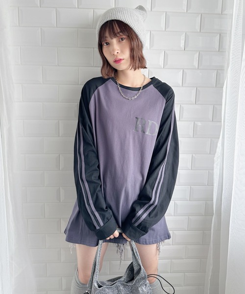 √nuage(ルートニュアージュ)の「ライン袖ラグランロングスリーブTシャツ(Tシャツ/カットソー・レディース・グレー/ホワイト・FREE)」の13枚目の写真