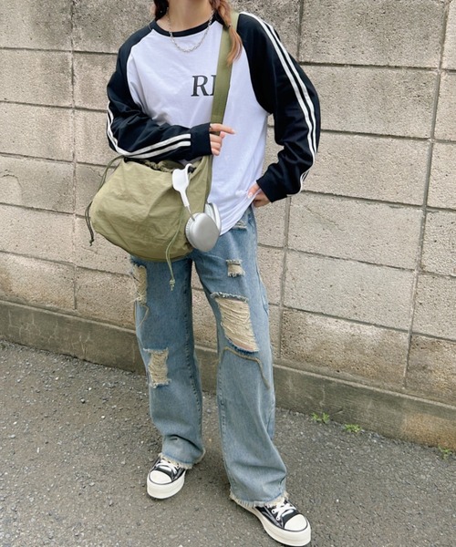 √nuage(ルートニュアージュ)の「ライン袖ラグランロングスリーブTシャツ(Tシャツ/カットソー・レディース・グレー/ホワイト・FREE)」の7枚目の写真