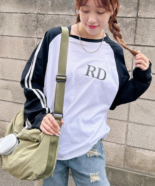 √nuage(ルートニュアージュ)の「ライン袖ラグランロングスリーブTシャツ(Tシャツ/カットソー・レディース・グレー/ホワイト・FREE)」の3枚目の写真