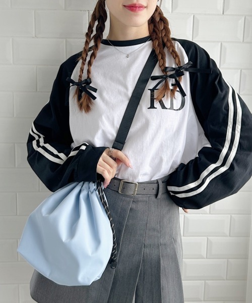 √nuage(ルートニュアージュ)の「ライン袖ラグランロングスリーブTシャツ(Tシャツ/カットソー・レディース・グレー/ホワイト・FREE)」の9枚目の写真