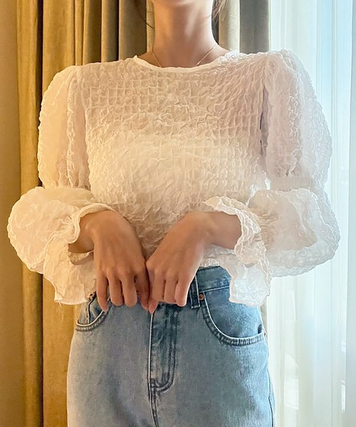 LAFFMO(ラフモ)の「ワッシャーパフスリーブブラウス(シャツ/ブラウス・レディース・モカ/ホワイト/ブラック・F)」の18枚目の写真
