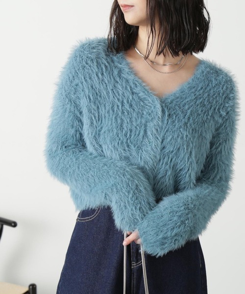 FREE'S MART（フリーズマート）の「◆[WEB限定］フェザーショート丈カーディガン（カーディガン/ボレロ・レディース・ブルー/ラベンダー/グリーン/ネイビー/オフホワイト・FREE）」の4枚目の写真