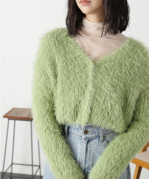 FREE'S MART（フリーズマート）の「◆[WEB限定］フェザーショート丈カーディガン（カーディガン/ボレロ・レディース・ブルー/ラベンダー/グリーン/ネイビー/オフホワイト・FREE）」の3枚目の写真