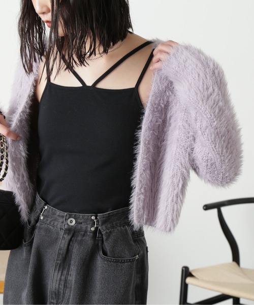 FREE'S MART（フリーズマート）の「◆[WEB限定］フェザーショート丈カーディガン（カーディガン/ボレロ・レディース・ブルー/ラベンダー/グリーン/ネイビー/オフホワイト・FREE）」の5枚目の写真