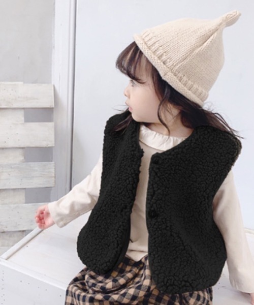 Bambin（ボンバン）の「【 Bambin / ボンバン 】 もこもこ ボア フリース ベスト（ベスト・キッズ・ダークブラウン/ブラック/アイボリー/アッシュブラウン・M/L）」の2枚目の写真