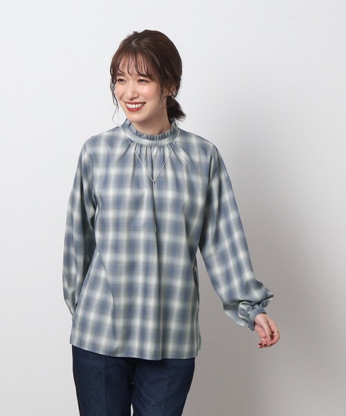 SHOO・LA・RUE（シューラルー）の「◆華奢見え フリルハイネック チェックブラウス（シャツ/ブラウス・レディース・ブラウン系2/ブルー系6・04/03/02）」の7枚目の写真