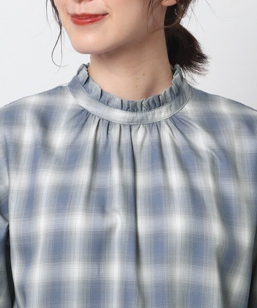 SHOO・LA・RUE（シューラルー）の「◆華奢見え フリルハイネック チェックブラウス（シャツ/ブラウス・レディース・ブラウン系2/ブルー系6・04/03/02）」の11枚目の写真