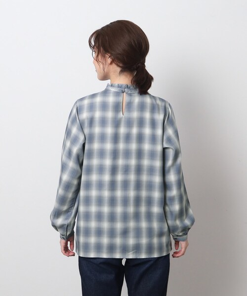 SHOO・LA・RUE（シューラルー）の「◆華奢見え フリルハイネック チェックブラウス（シャツ/ブラウス・レディース・ブラウン系2/ブルー系6・04/03/02）」の16枚目の写真