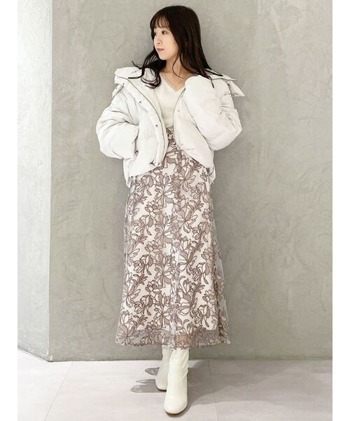 MERCURYDUO（マーキュリーデュオ）の「メロンチュールエンブロイダリースカート（スカート・レディース・アイボリー/ライトグレー/ベビーピンク・MEDIUM/SMALL）」の9枚目の写真