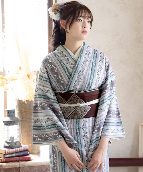 kimonomachi（キモノマチ）の「【完売】レディース 洗える着物4点セット 袷着物+京袋帯+帯揚げ＋帯締め  M/L サイズ　KIMONOMACHI オリジナル アフタヌーンティー（着物・レディース・ベージュ/ライトグレー/ブラウン/マルチ/ダークパープル/グリーン/パープル系その他/グレー×ホワイト/ブルーグリーン/ブラウン系その他/グリーン系その他/ピンクベージュ/プラム/ブルー系その他/レッドパープル・M/L）」の20枚目の写真