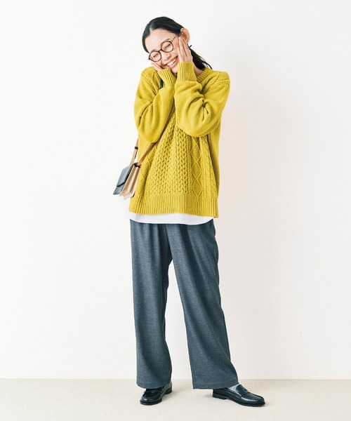 and myera(アンド マイラ)の「and myera ワイドなスラックス(スラックス・レディース・アイボリー/グレー・64/61/67/70/58/73)」の10枚目の写真