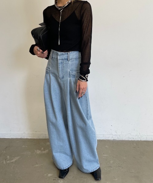 AIC.（エーアイシー）の「ポケット2タックデニムワイドパンツ（デニムパンツ・レディース・ライトブルー・FREE）」の8枚目の写真