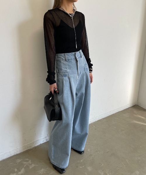 AIC.（エーアイシー）の「ポケット2タックデニムワイドパンツ（デニムパンツ・レディース・ライトブルー・FREE）」の9枚目の写真