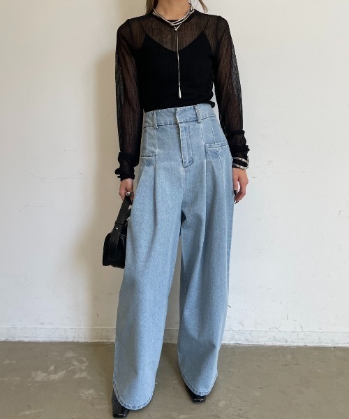 AIC.（エーアイシー）の「ポケット2タックデニムワイドパンツ（デニムパンツ・レディース・ライトブルー・FREE）」の7枚目の写真