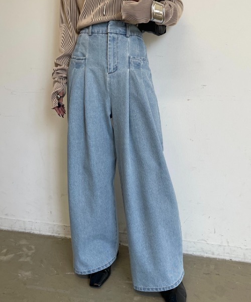 AIC.（エーアイシー）の「ポケット2タックデニムワイドパンツ（デニムパンツ・レディース・ライトブルー・FREE）」の15枚目の写真