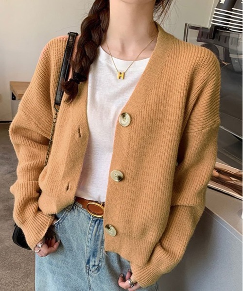 kirakiraShop（キラキラショップ）の「Vネック モヘア ニット カーディガン（カーディガン/ボレロ・レディース・ブラック/ブルー/オレンジ/グリーン/アイボリー・FREE）」の5枚目の写真