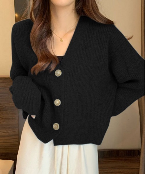 kirakiraShop（キラキラショップ）の「Vネック モヘア ニット カーディガン（カーディガン/ボレロ・レディース・ブラック/ブルー/オレンジ/グリーン/アイボリー・FREE）」の2枚目の写真