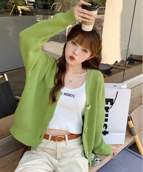 kirakiraShop（キラキラショップ）の「Vネック モヘア ニット カーディガン（カーディガン/ボレロ・レディース・ブラック/ブルー/オレンジ/グリーン/アイボリー・FREE）」の18枚目の写真