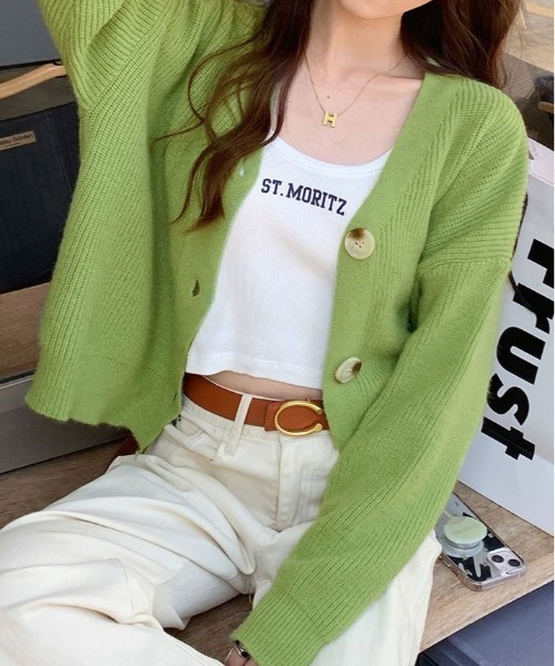 kirakiraShop（キラキラショップ）の「Vネック モヘア ニット カーディガン（カーディガン/ボレロ・レディース・ブラック/ブルー/オレンジ/グリーン/アイボリー・FREE）」の21枚目の写真