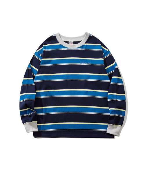 HOOK（フック）の「HOOK -original- ポップマーガレットプリントマルチボーダー長袖カットソー（Tシャツ/カットソー・メンズ・ブルー/ベージュ/ブラック/グリーン・M/L/XL）」の11枚目の写真