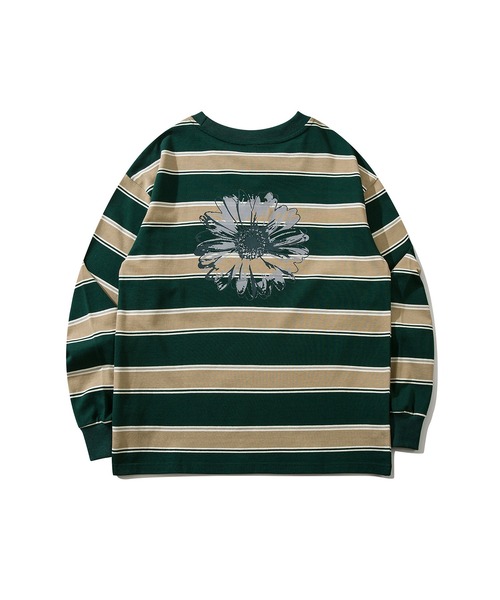 HOOK（フック）の「HOOK -original- ポップマーガレットプリントマルチボーダー長袖カットソー（Tシャツ/カットソー・メンズ・ブルー/ベージュ/ブラック/グリーン・M/L/XL）」の12枚目の写真